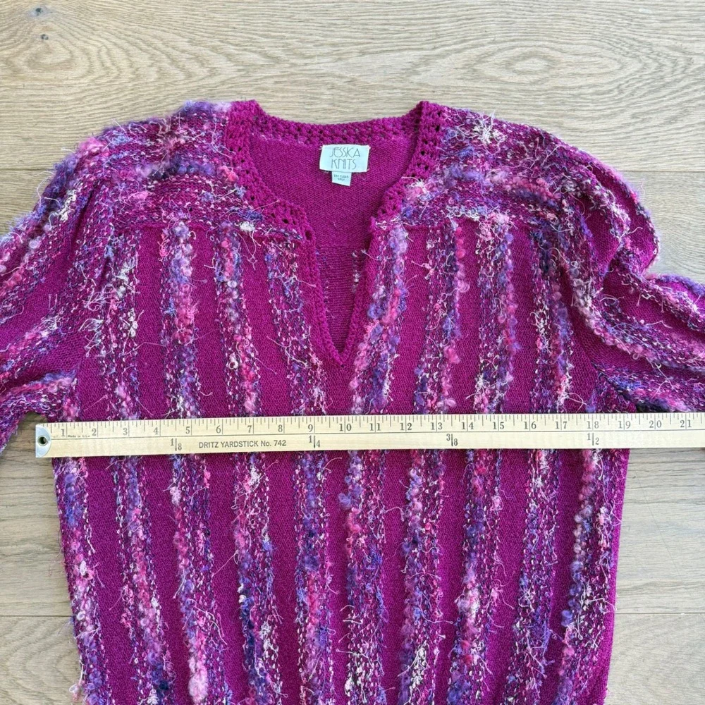 Jessica Knits Two Piece Skirt Set Magenta Metallic Sparkle Knit Midi Medium VTG - Picture 8 of 16
